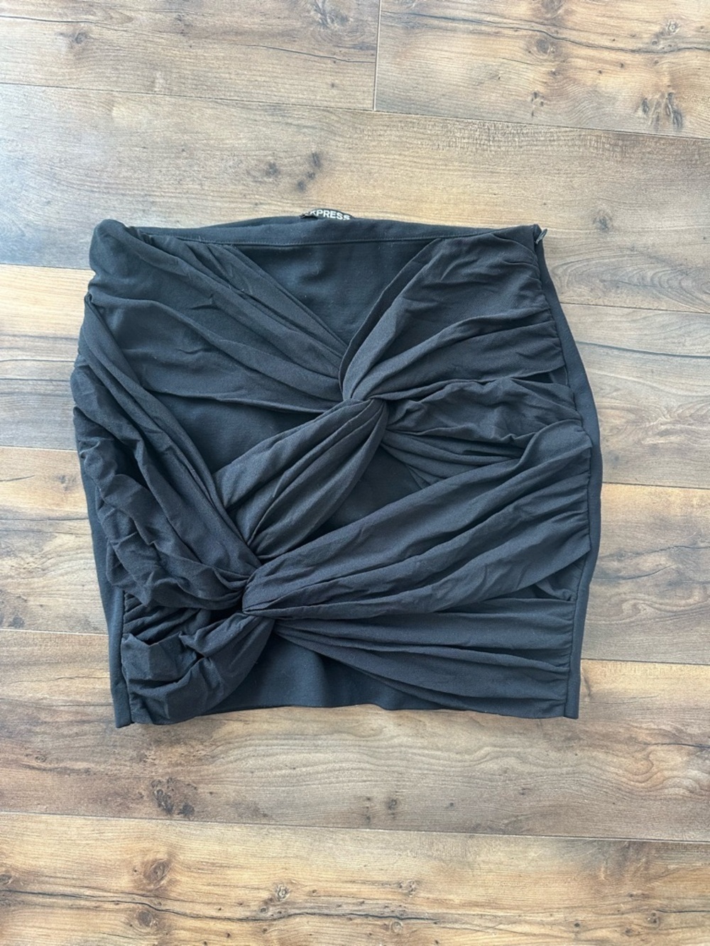 Express Black Ruched Twist Mini Skirt Bodycon Stretch Y2K Going Out